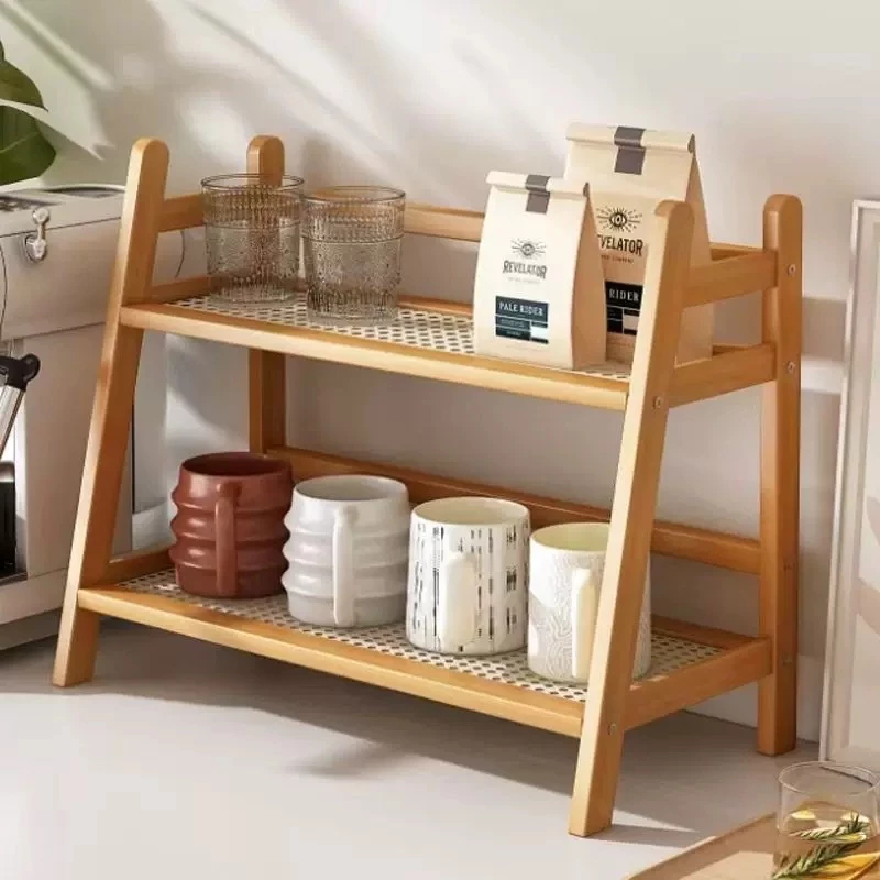 Storage Rack Table Storage Rack Wooden Double-Layer Table Shelf Bedroom ...
