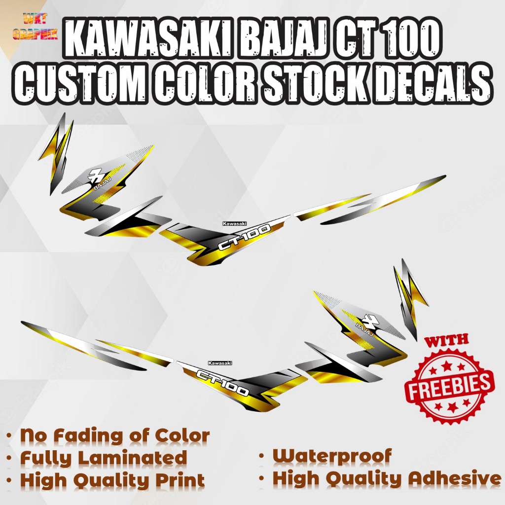KAWASAKI BAJAJ CT 100 CUSTOM COLOR DECALS (WATERPROOF, LAMINATED, FADE ...