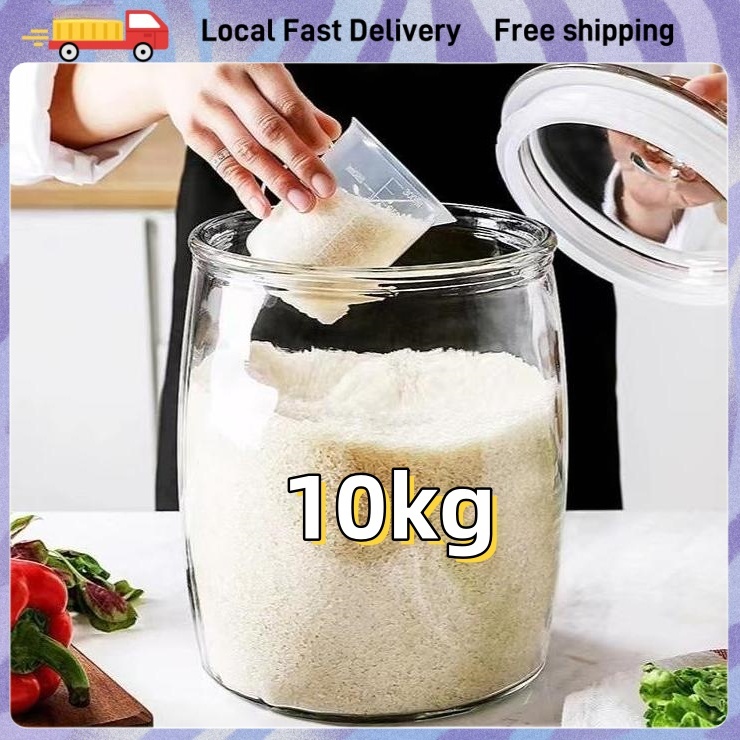 glass rice dispenser 10 kilos/10kg rice storage container airtight ...