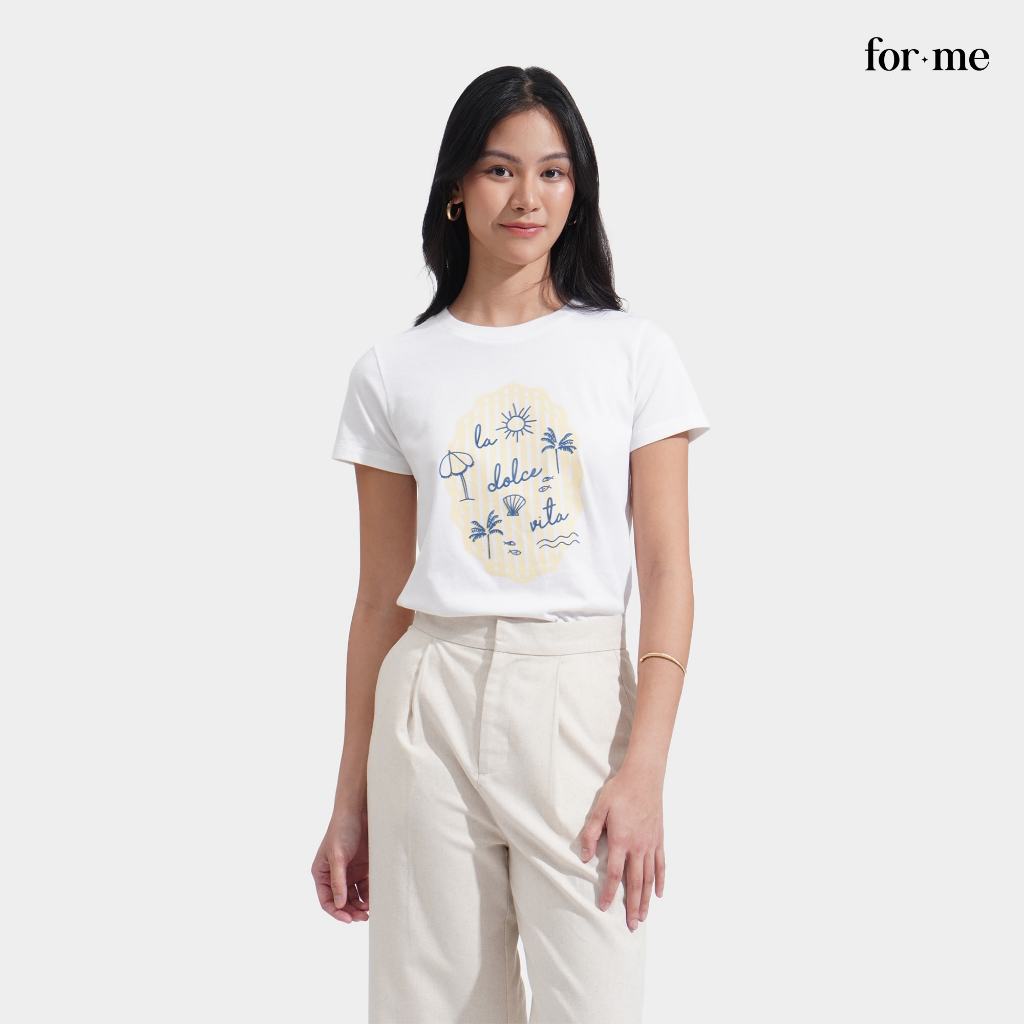 ForMe La Dolce Vita Graphic Tee T-Shirt For Women (Off White) | Shopee ...