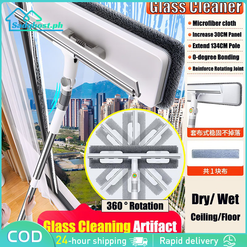 Dual Window Cleaner with Extension Telescopic Pole Glass Wiper Window ...