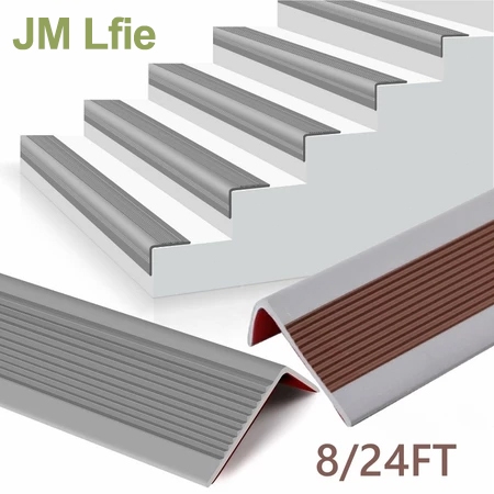 Rubber Stair Nosing (8/24FT Long) Anti Slip Strip Non-Slip Stair Self ...