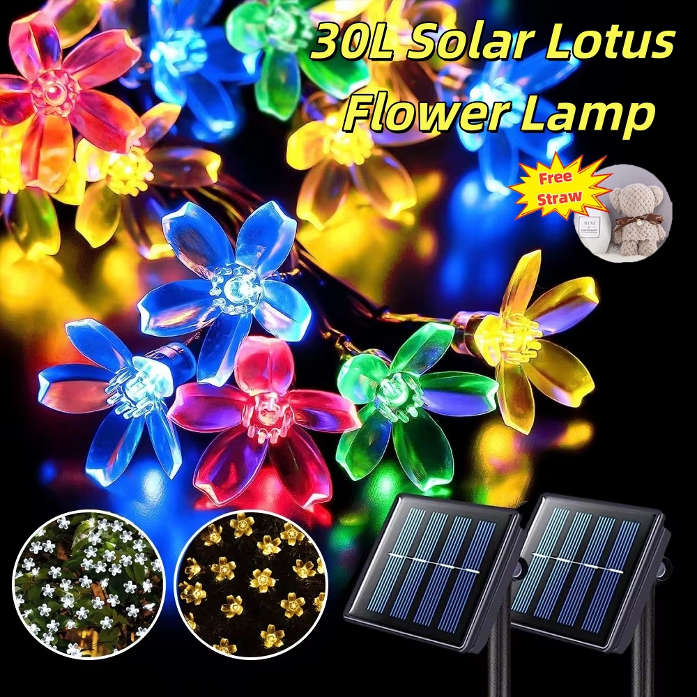 7m/30LED Solar Lotus Flower Lamp Solar Lamp Power LED String Fairy led ...