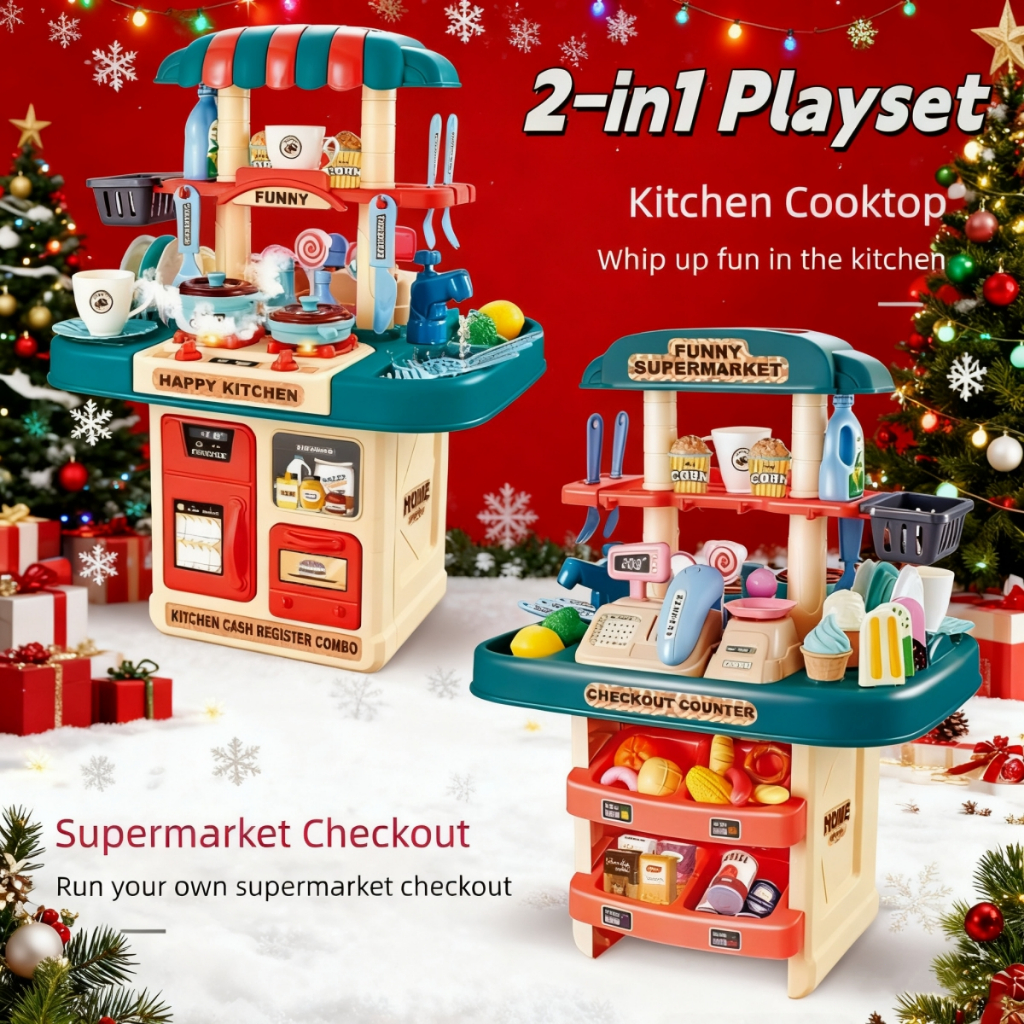 2 in 1 Mini Kitchen Playset Supermarket Playset Cooking Toy Chef Toys ...