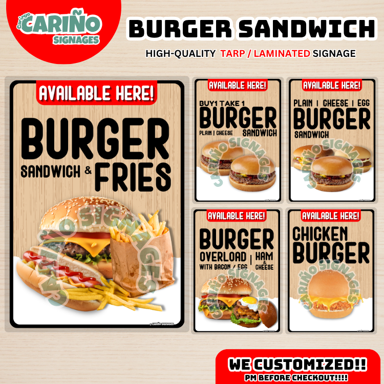 Laminated - Burger Signage l Burger Overload Signage | Chicken Burger ...