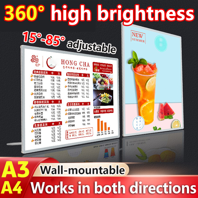 LED menu board with stand A3/A4 Tempered glass panel angle adjustable ...