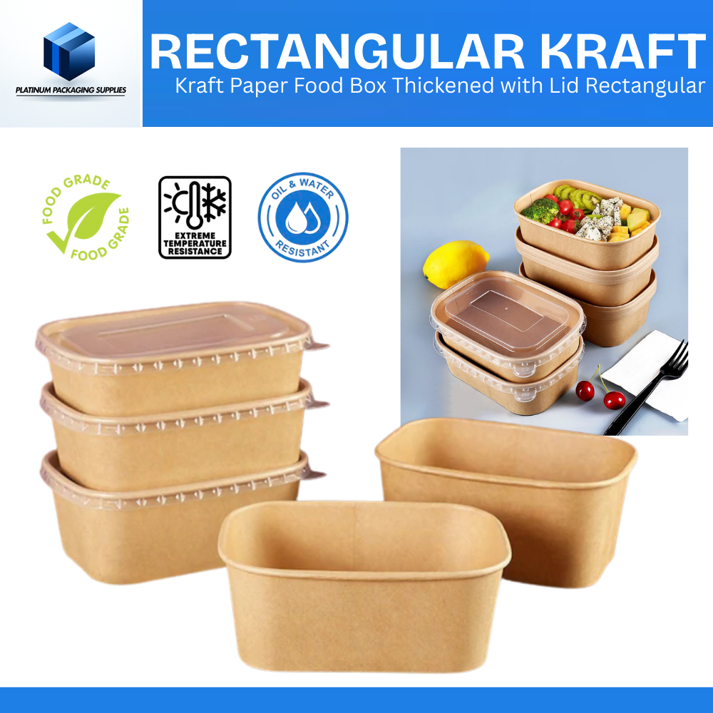 Platinum 10pcs 500/750/750/1000ml Kraft Paper Rectangular Lunch Box ...