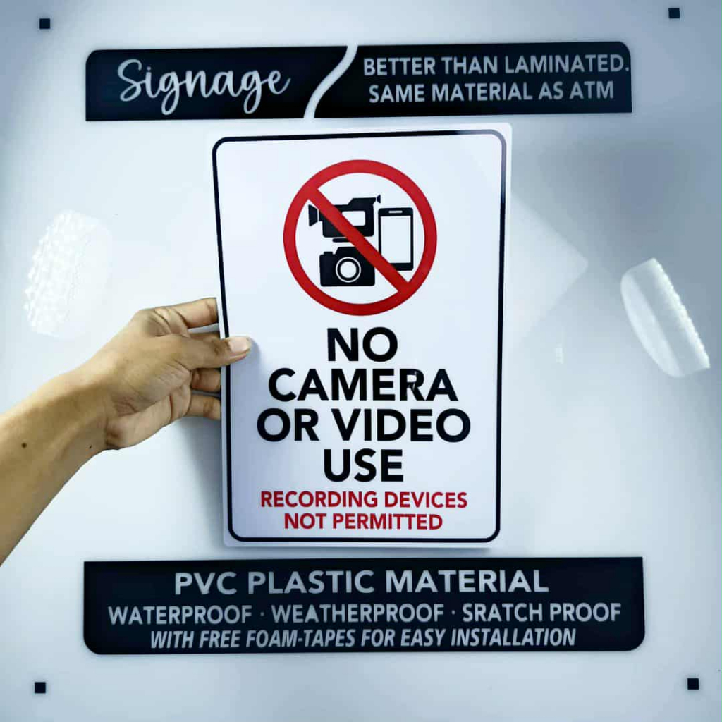 SIGNAGE - NO CAMERA OR VIDEO USE - PVC PLASTIC MATERIAL SIGNAGE ...