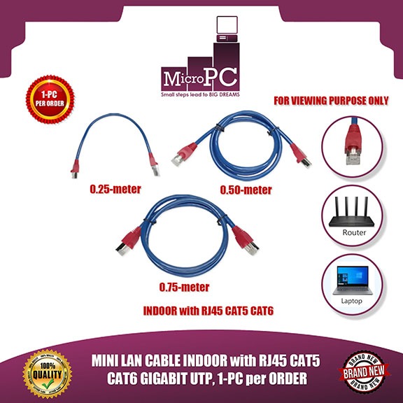 MICROPC MINI LAN CABLE INDOOR with RJ45 CAT5 CAT6 GIGABIT UTP, 1-PC per ...