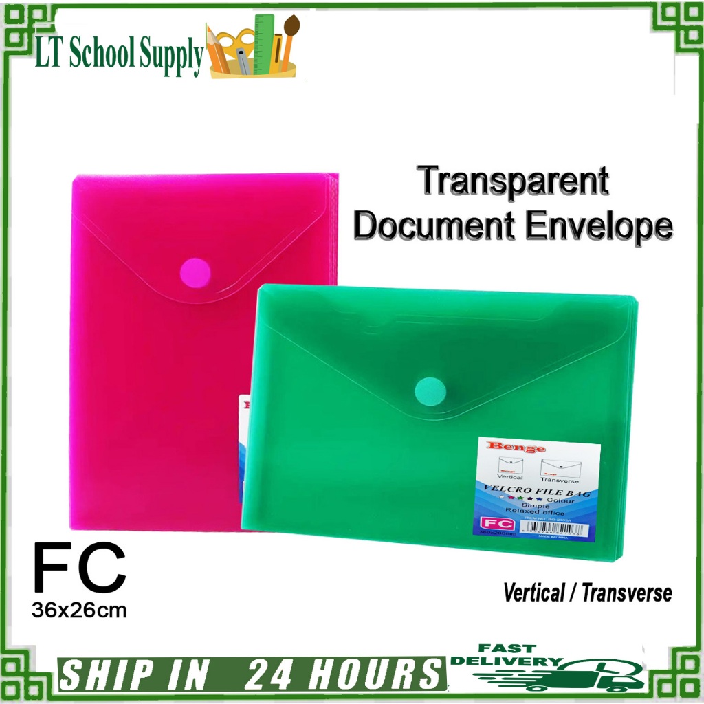 Benge Transparent Plastic Document envelope Velcro file bag FC/LONG ...
