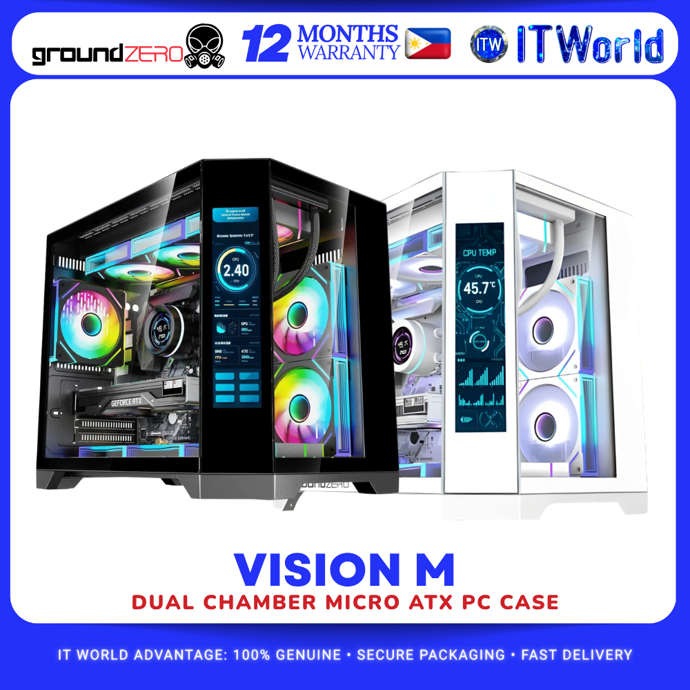 GroundZERO Vision M Dual Chamber Micro ATX Gaming Case with LCD Display ...