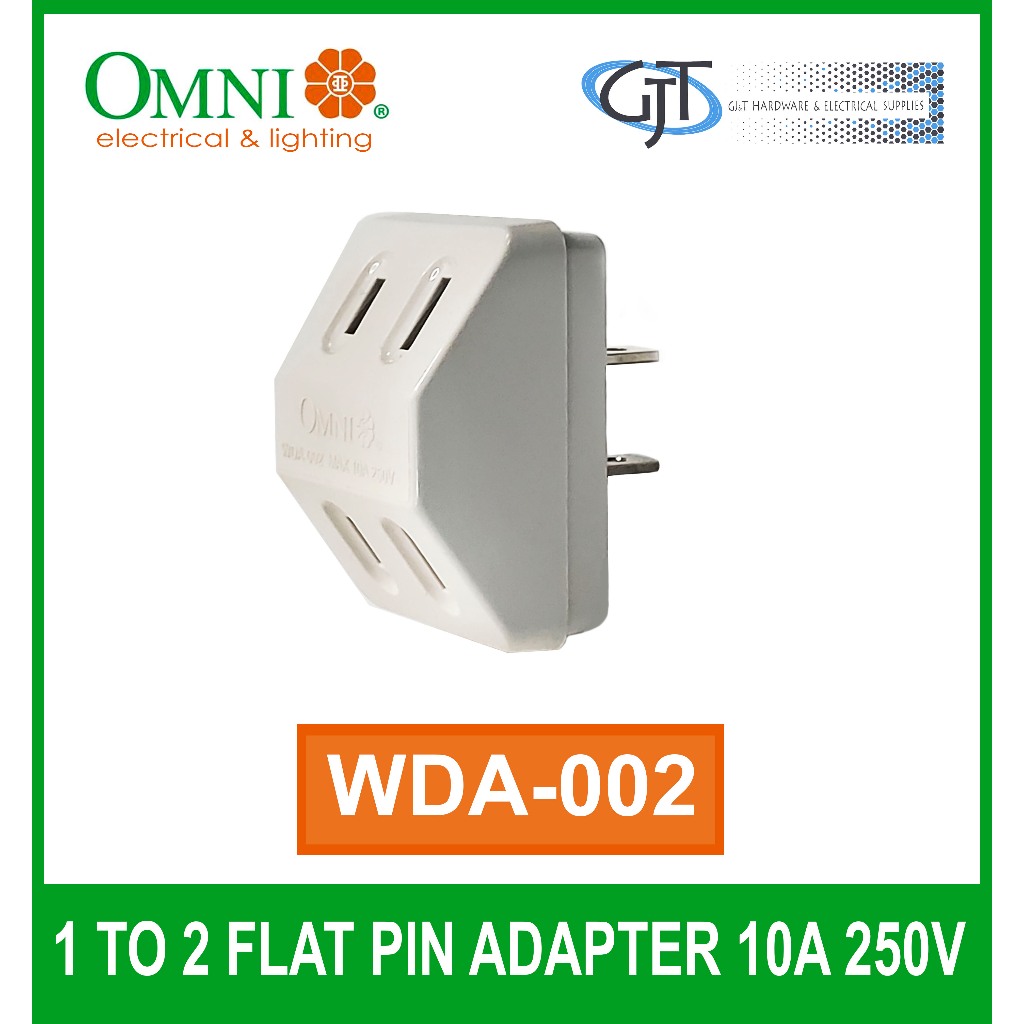 OMNI 1 To 2 Adapter Flat Pin Socket Plug Outlet Adapter/Adaptor 10A ...