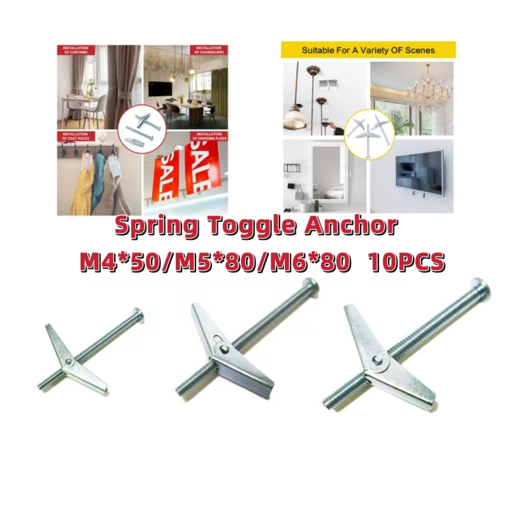 10PCS M4/M5/M6 Metal Spring Toggle Anchor M4*50/M6*80Plasterboard Wall ...