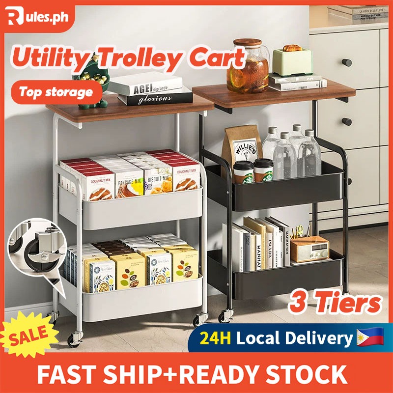 Rules Metal Trolley Cart Organizer 3-Tier Moving Rack Organizer Utility ...