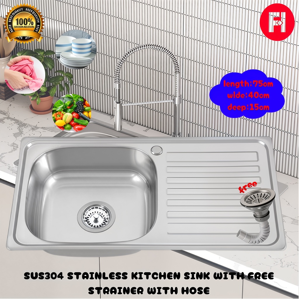 SUS 304 HEAVY DUTY STANLESS KITCHEN SINK / LABABO FREE STRAINER WITH ...