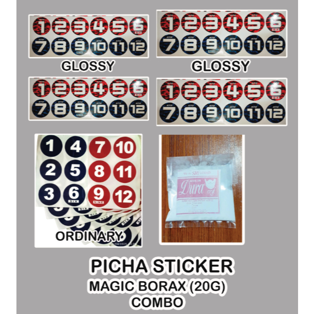 Pitcha Sticker Pool Numbers From 1 to 12 with Magic Borax 20grams ...