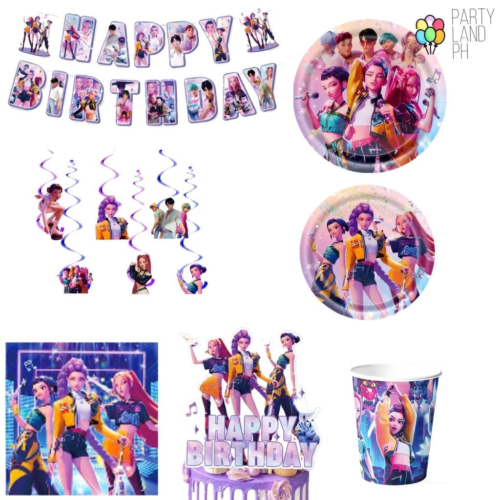 Kpop Demon Huntrix Theme Party Plates Cups Tissue Banner Birthday ...