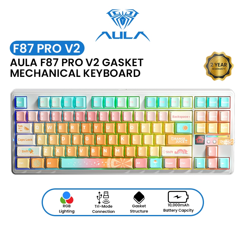 AULA F87PRO V2 87Keys Mechanical Keyboard Tri-Mode Keyboard Wired/2.4G ...