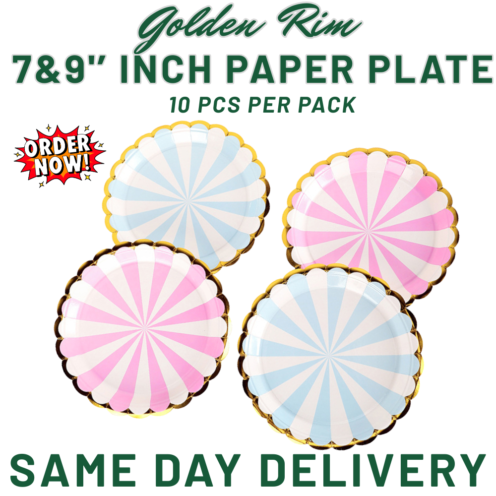 Gold Rim Paper Plates – Disposable For Gender Reveal Parties | Shopee ...