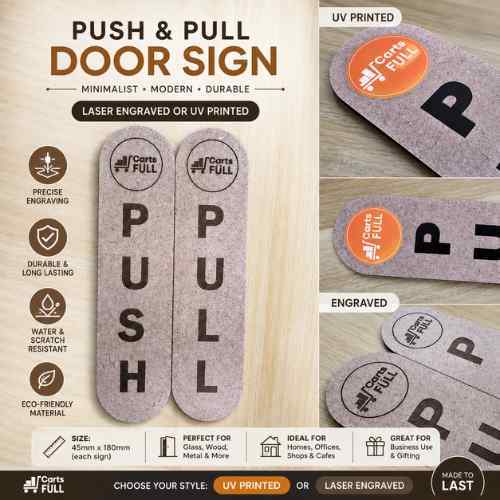 Indoor Business Signs Push and Pull Door Signage Laser Engraved UV ...
