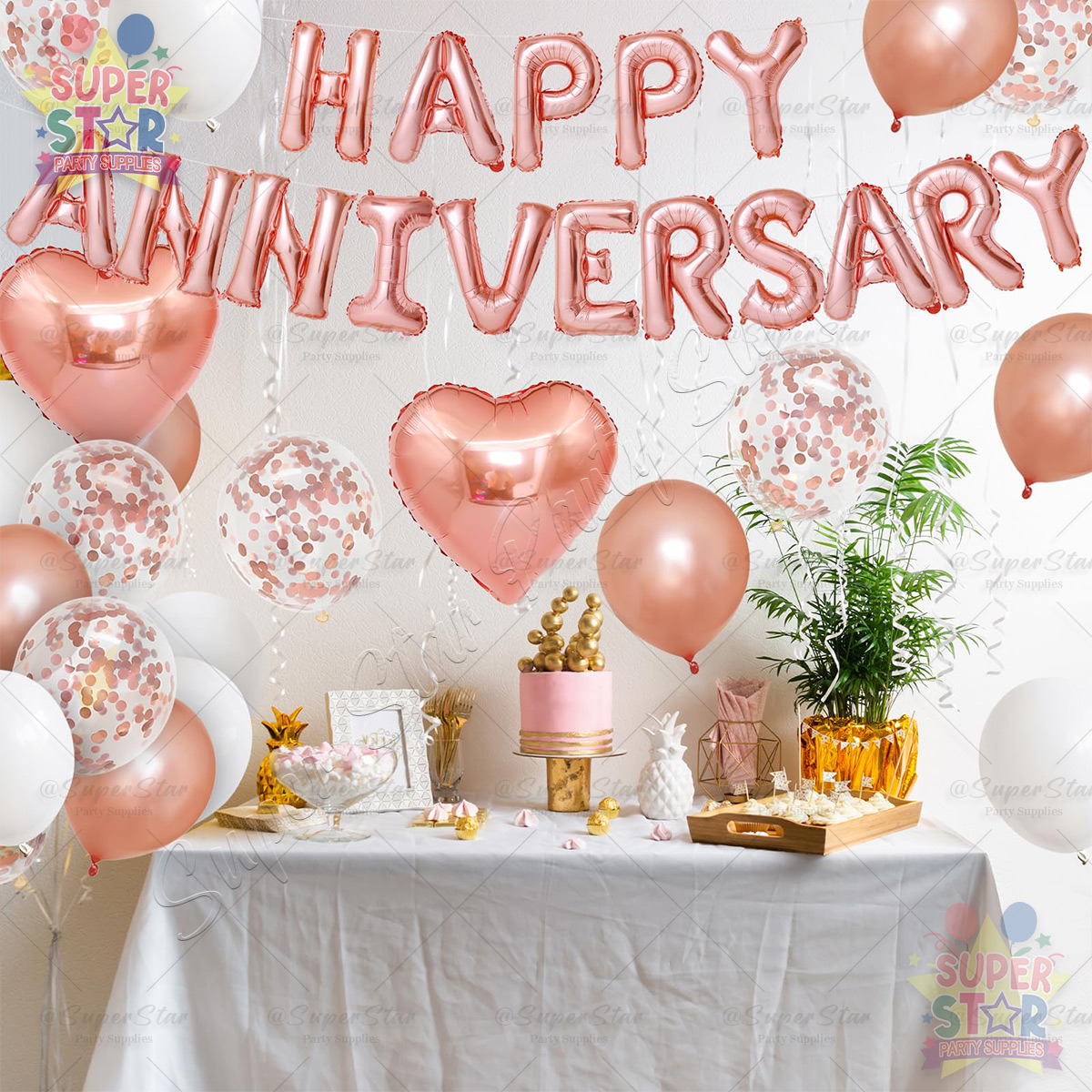 Happy Anniversary Balloon Set Heart Foil Rose Gold Confetti Latex ...