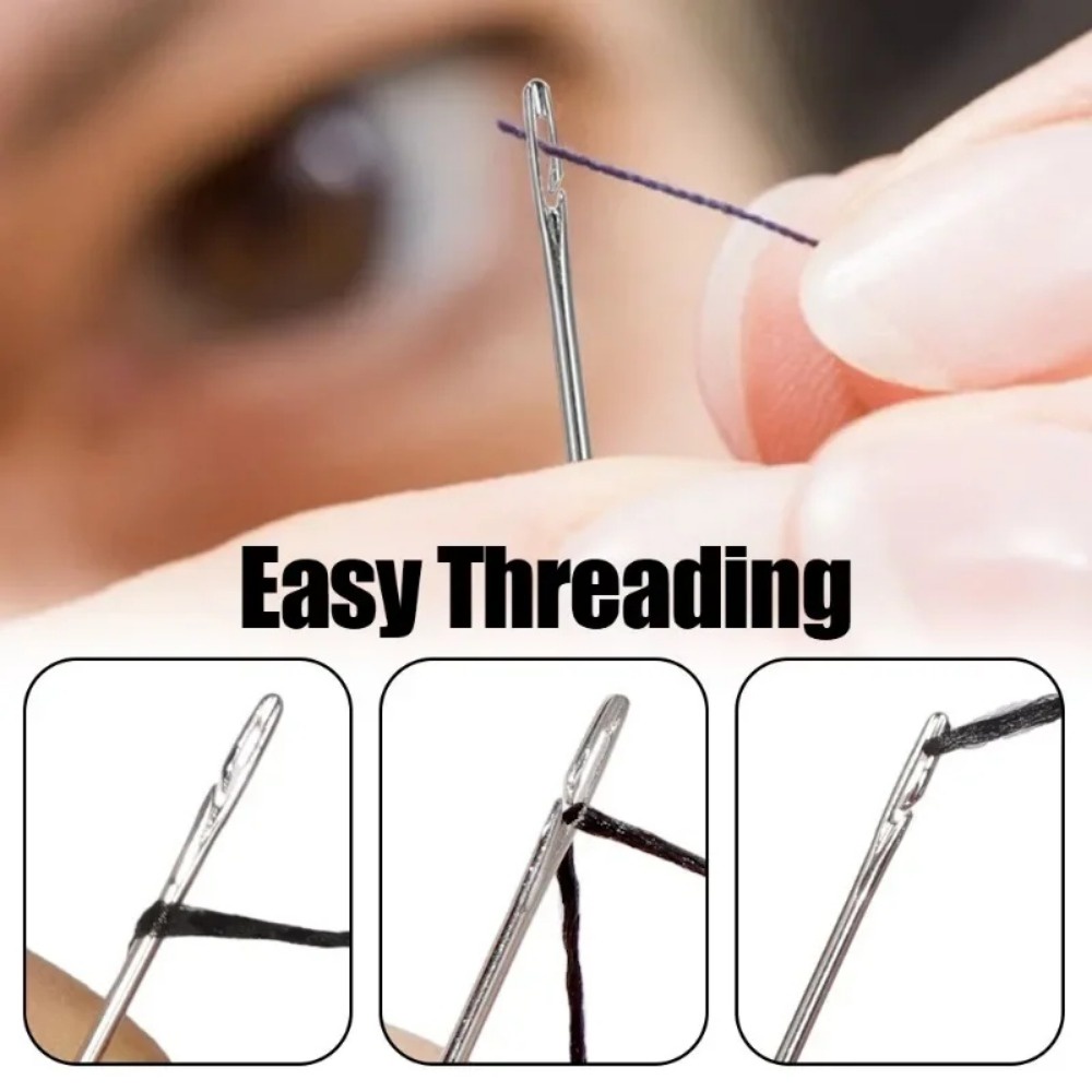 Stainless Steel Elderly Self Threading Needles / Side Hole Blind Sewing ...