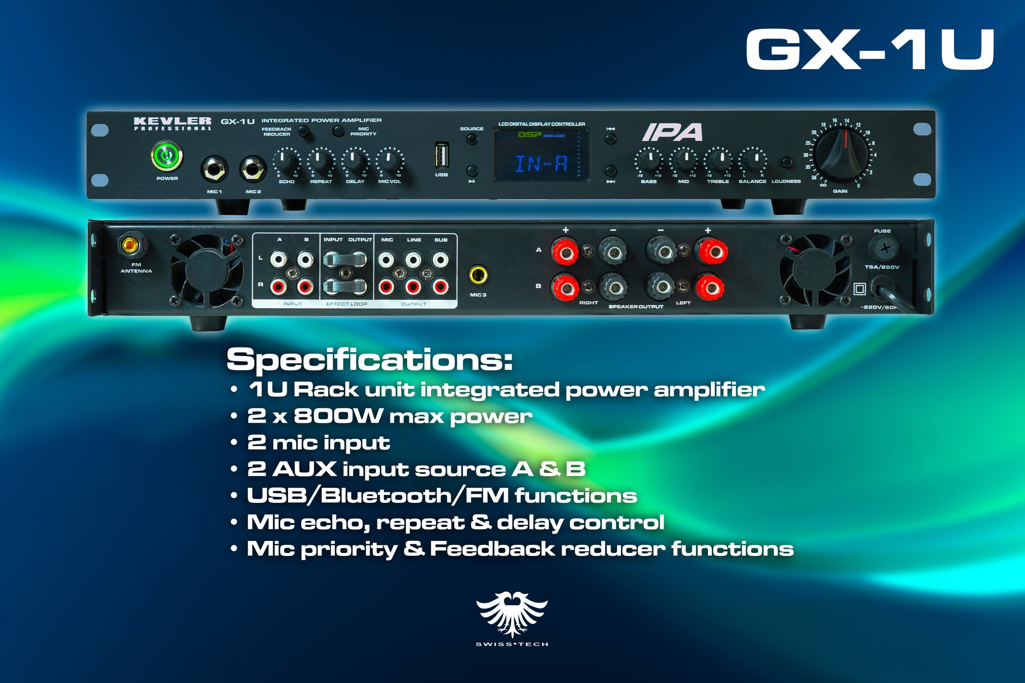 Kevler Professional GX-1U Integrated Power Amplifier 800w x2 kevler ...