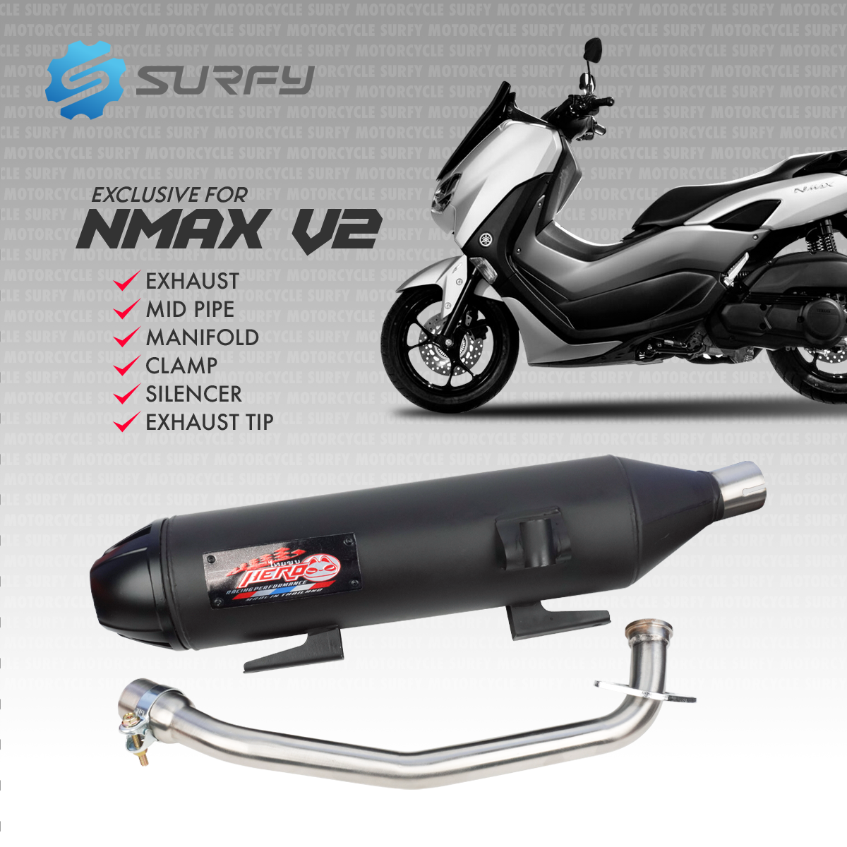 Racing Hero Pipes Muffler V4 Set For Nmax V2 Power Pipes With Stainless ...