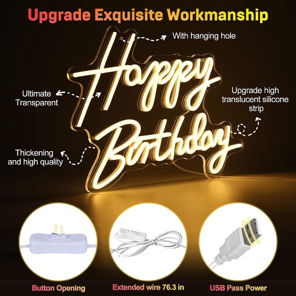 LED Happy Birthday Neon Light for Birthday Party Decor Led Neon Light ...