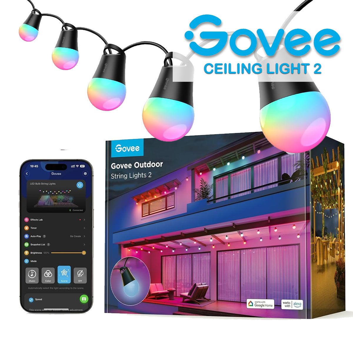 Govee Smart Outdoor String Lights 2 Outdoor Lights IP65 w/ Dimmable ...