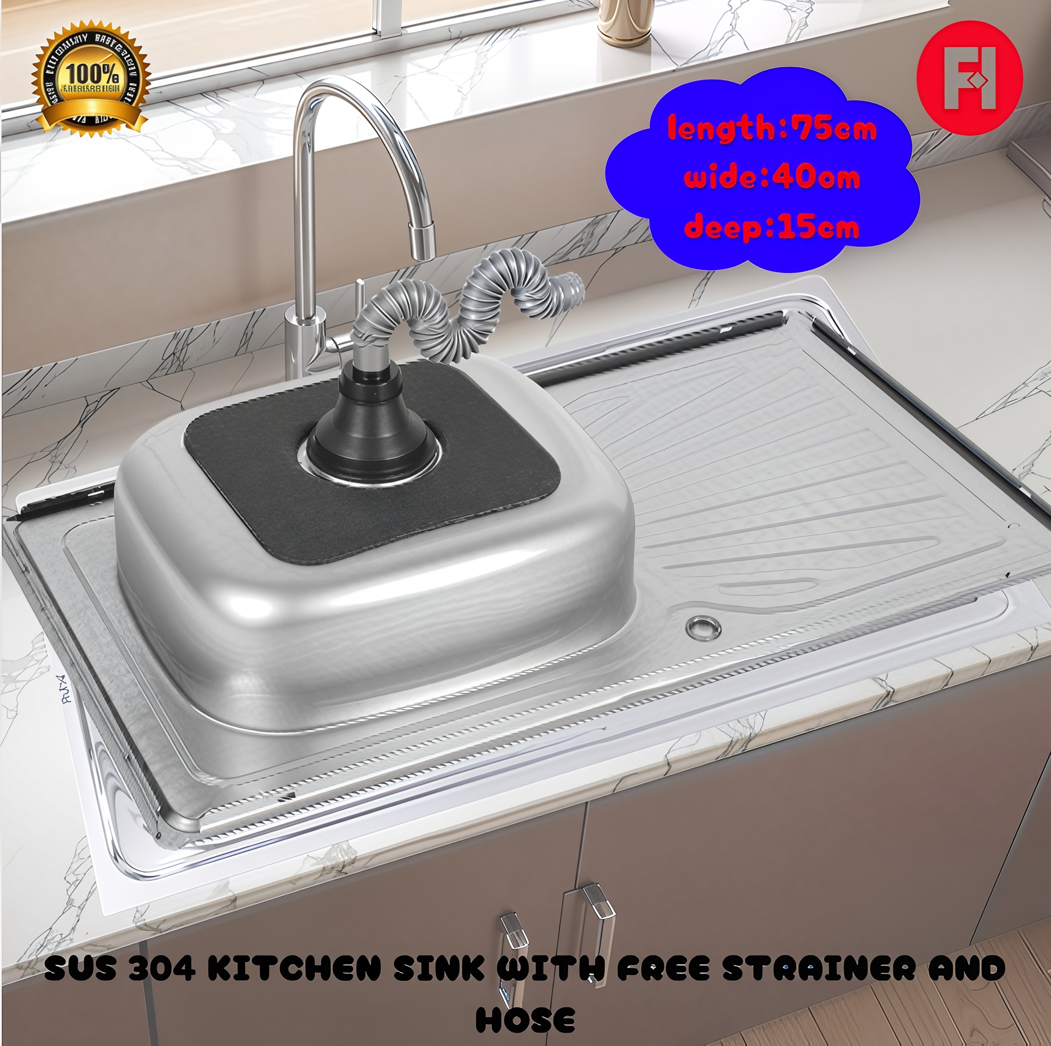 SUS 304 HEAVY DUTY STANLESS KITCHEN SINK / LABABO FREE STRAINER WITH ...