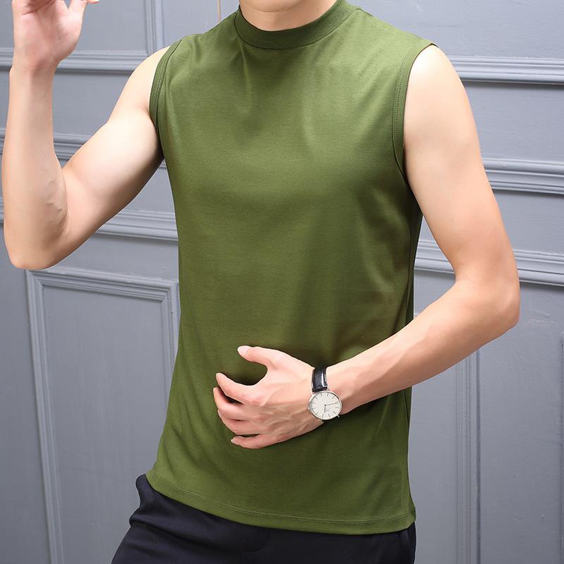 Summer Men's High Neck Sleeveless Vest SlimFit Ice Cotton TShirt