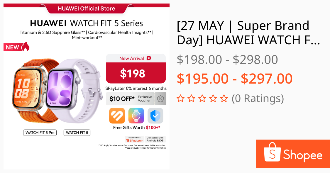 [27 MAY | Super Brand Day] HUAWEI WATCH FIT 5 Series Smartwatch | Large LTPO AMOLED Display