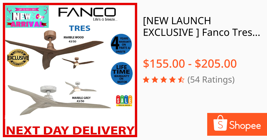 [NEW LAUNCH EXCLUSIVE ] Fanco Tres Cheapest DC Ceiling Fan With Remote control 43/50 inches |Local Singapore Warranty|