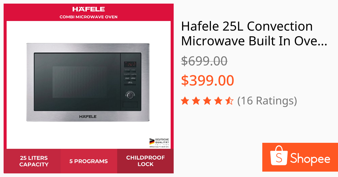Hafele 25L Convection Microwave Built In Oven with 3in1 Function | 2 Year Warranty (535.34.000)