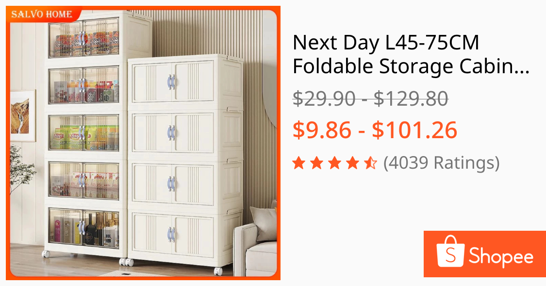 Next Day L45-75CM Foldable Storage Cabinet With Wheels Storage Box Organiser Wardrobe  Magnetic Door