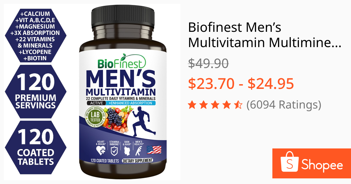 Biofinest Men’s Multivitamin Multimineral Supplement Vitamins A B C E D K Magnesium Calcium Zinc Biotin Lycopene 120tabs