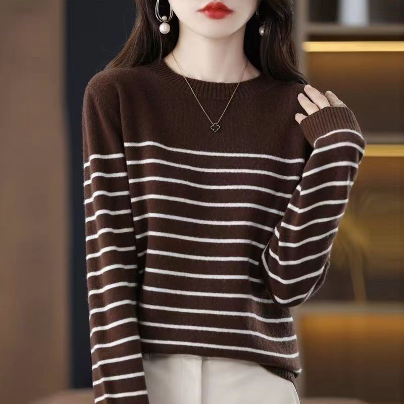 S 2XL Autumn New Sweater Women s Stripe Knitwear Fashion Long Sleeve Round Neck Casual Loose Knitted Top