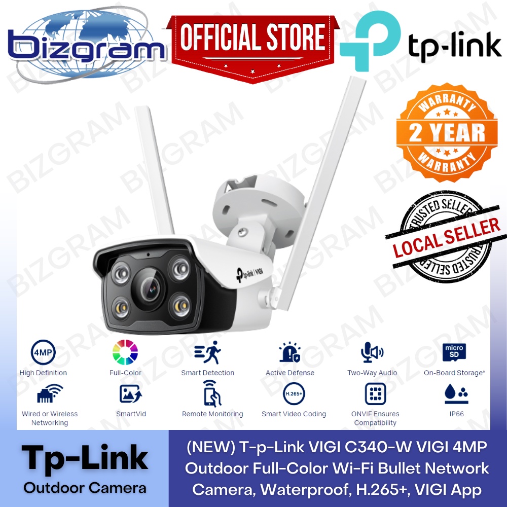 (NEW) T-p-Link VIGI C340-W VIGI 4MP Outdoor Full-Color Wi-Fi Bullet ...