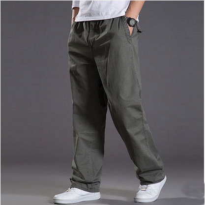 【Plus Size】Mens casual Cargo Cotton Pants Pocket loose Straight Elastic ...