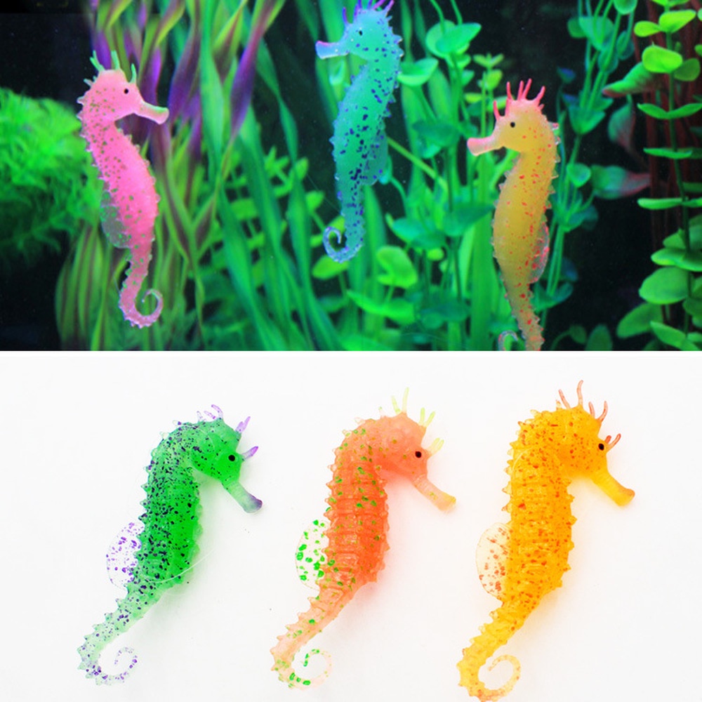 Aquarium Luminous Seahorse ornament Glow in Dark Landscaping silicone ...