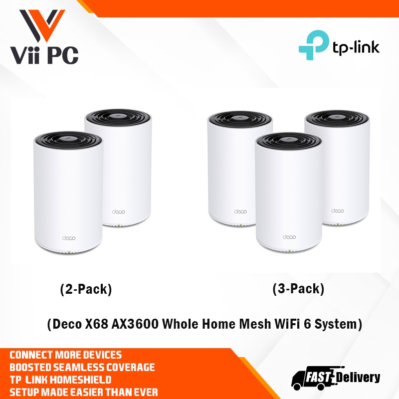 TP-Link Deco X68 AX3600 Tri-Band WiFi 6 Whole Home Ai-Driven Mesh