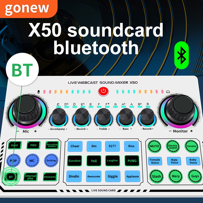Gonew Soundcard X50 Mixer Bluetooth Audio USB External Sound Card Live
