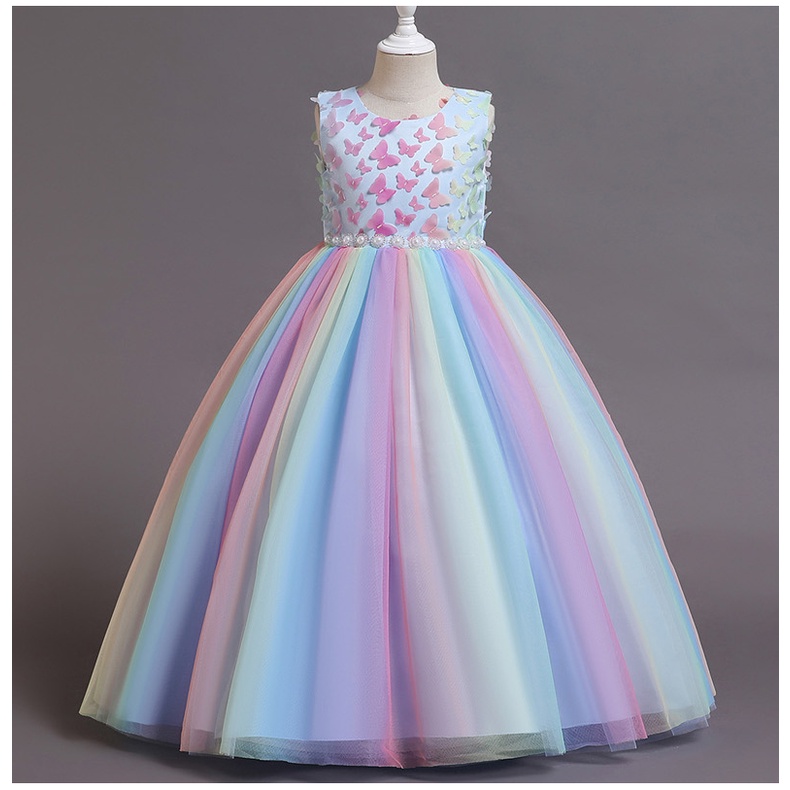 Girls Dress For 3-12 Years Old Flower Lace Decoration Sleevelesss Long  princess Dresses Graduation Gown Pink Purple Light Blue | Shopee Singapore