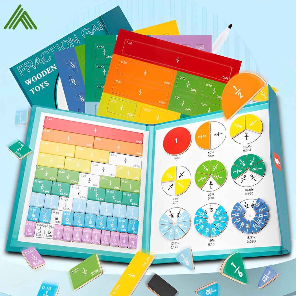 102 Pcs Magnetic Fraction Tiles and Fraction Circles Set with Pen Board Math Fraction Manipulatives for Kids Preschool