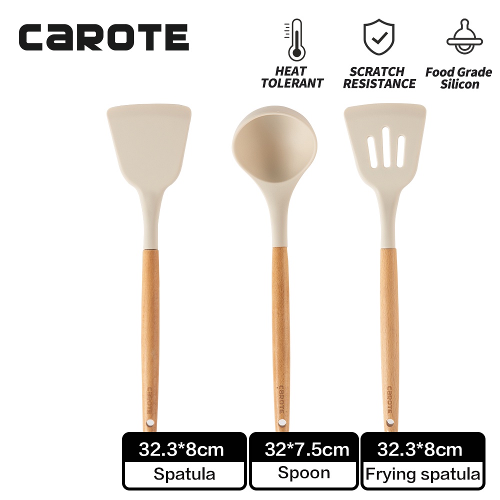12 pcs carote wooden handle slotted turner/ladle/turner white