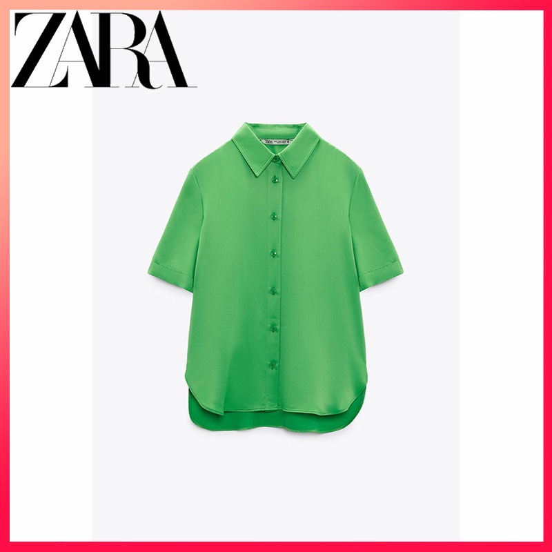 ZARA summer new women's clothing slit design silk satin texture short-sleeved shirt