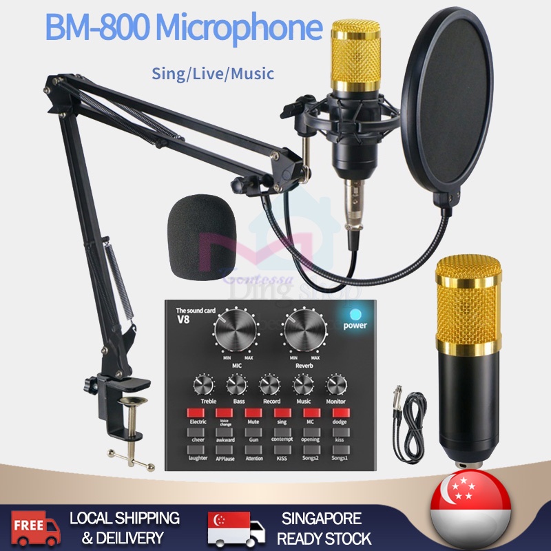 V8+ BM800 Condenser Microphone Bundle,Metal Shock Mount and Double ...