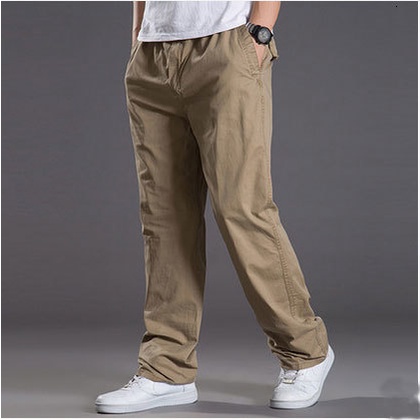 【Plus Size】Mens casual Cargo Cotton Pants Pocket loose Straight Elastic ...