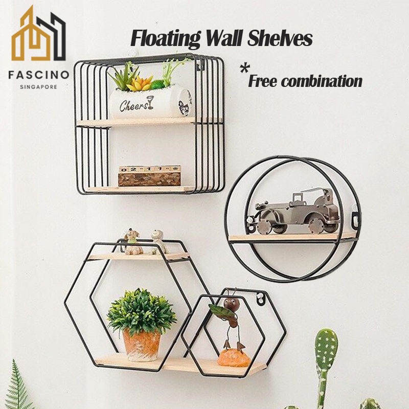 【SG】Decorative Floating Wall Shelves Round Hexagon Shelf for Bedroom Bathroom Living Room Kitchen Office Wall Decor